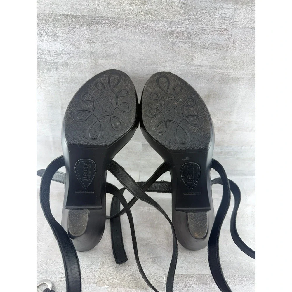 Born Black Leather Strappy Platform Block Heel Sandals Women Sz US 10 EU 42